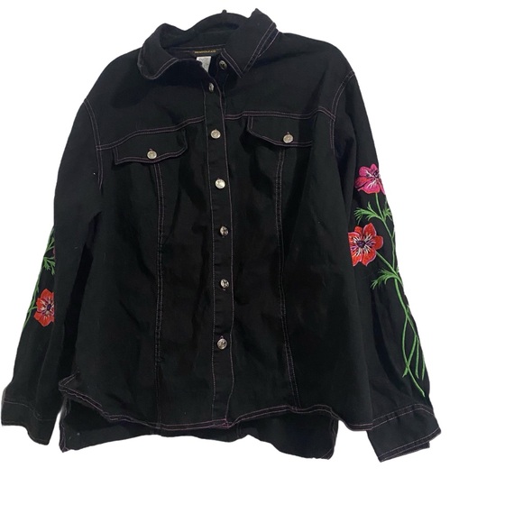 Bob Mackie Black and Red Floral Blouse/Light Jacket Sz 1X - Picture 1 of 9